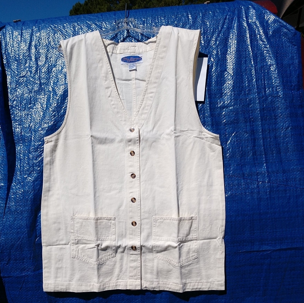 🆕Off White or Cream Broadcloth Long Vest Button Front NWT XL